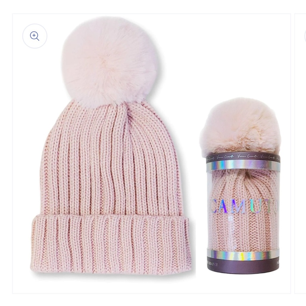 Vince Camuto- Ivory Knit Pom Pom Hat